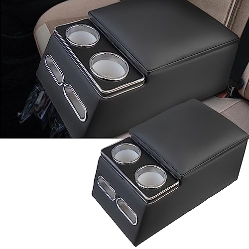 Dexepe Center Console Organizer with Cup Holder Phone Holder for Car Van Truck Floor Cab Back Bench Seat Armrest Middle Storage Box Black
