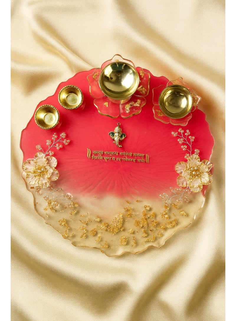 طبق بوجا يدوي جاهز للشاي مع مانترا غانيش | طبق زينة للمهرجانات لعيد ديwali، غانيش والمناسبات الخاصة