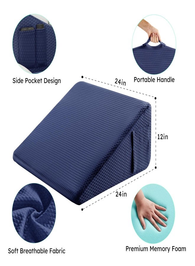 Bedluxe Wedge Pillow, 12 inch Bed Wedge Pillow for Headboard, Pillow Wedge for Acid Reflux Relief, Sleeping, After Surgery, Snoring, Gerd, Triangle Pillow Wedge - Cooling Memory Foam Top, Navy - Image 5