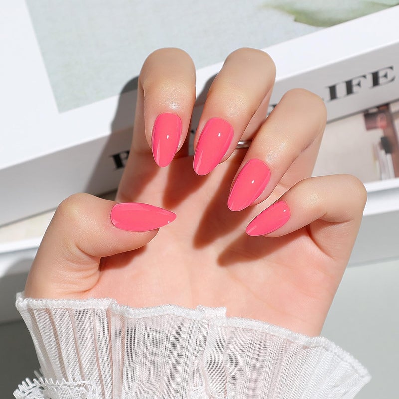 Luxbon Short Press On Nails Almond Acrylic with No-Cure Nail Glue and Tool Kit - Glue on Nails Soft Gel Nail Tips 25-30pcs Full Size Set, Reusable False Nails, Cherry Assorted natural tone picks - Image 5