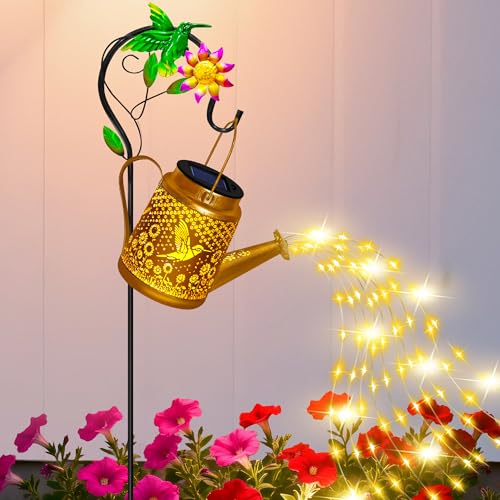ostritec Hummingbird Solar Lanterns Garden Decor Outdoor Waterproof Watering Can with Shepherd Hook Solar Garden Decor for Yard Outdoor Pathway Gifts for Women Mom Grandma Birthday Mothers Day - Image 1