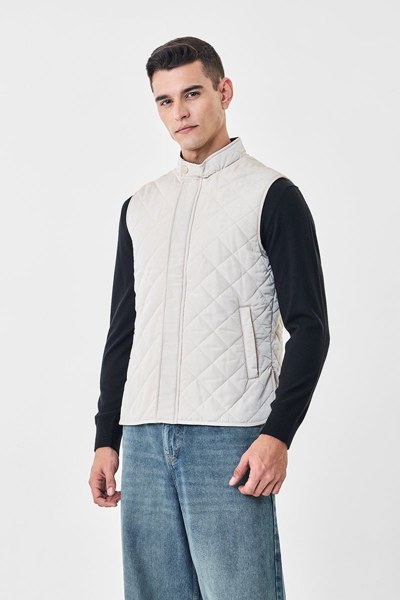 SNITCH Beige Textured Sleeveless Regular Fit Jacket - Image 4