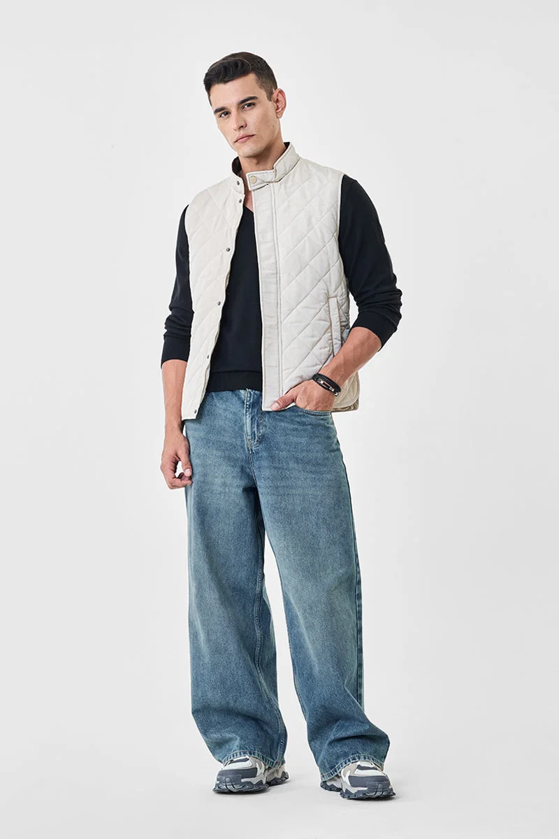 سنيتش Beige Textured Sleeveless Regular Fit Jacket