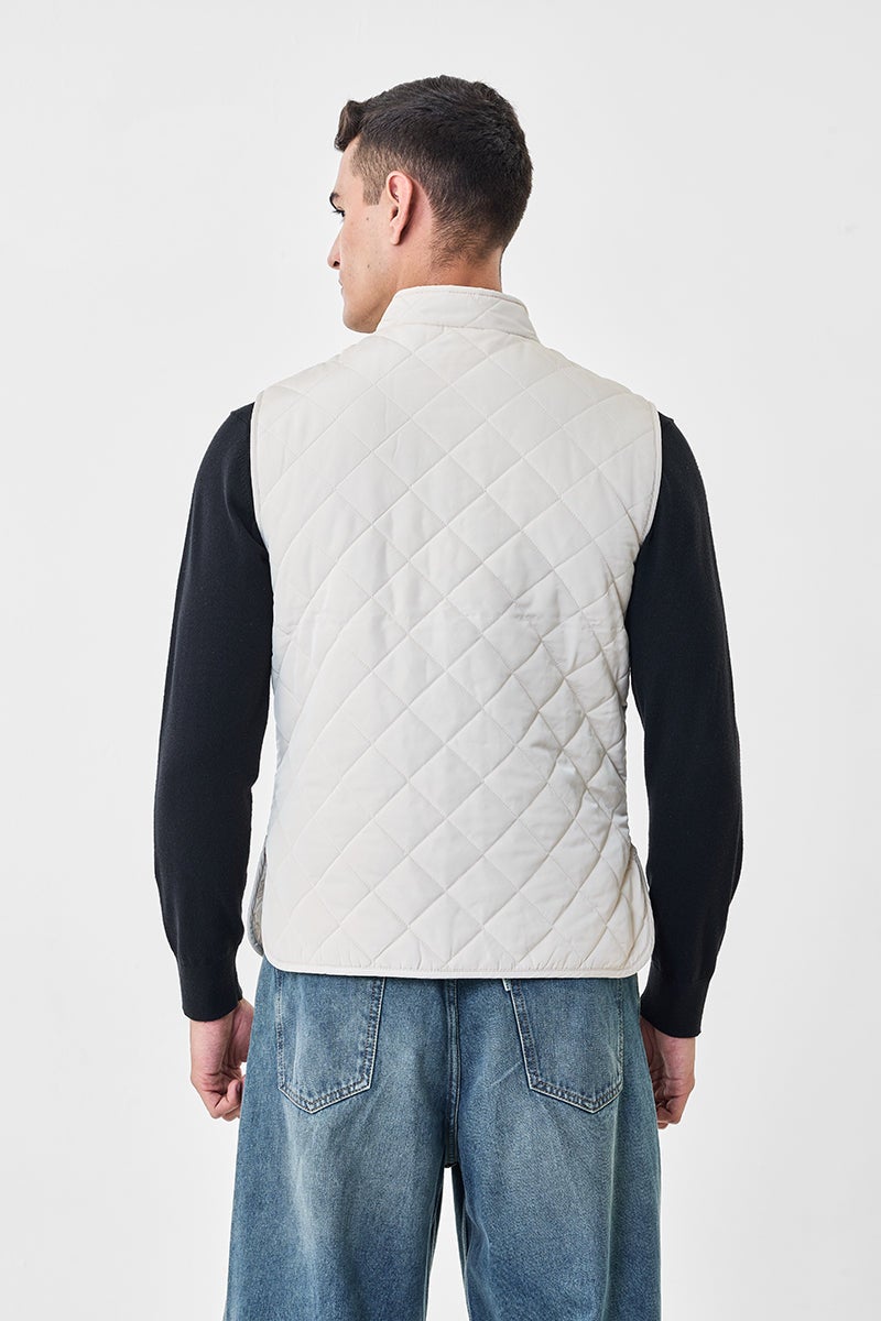 SNITCH Beige Textured Sleeveless Regular Fit Jacket - Image 5