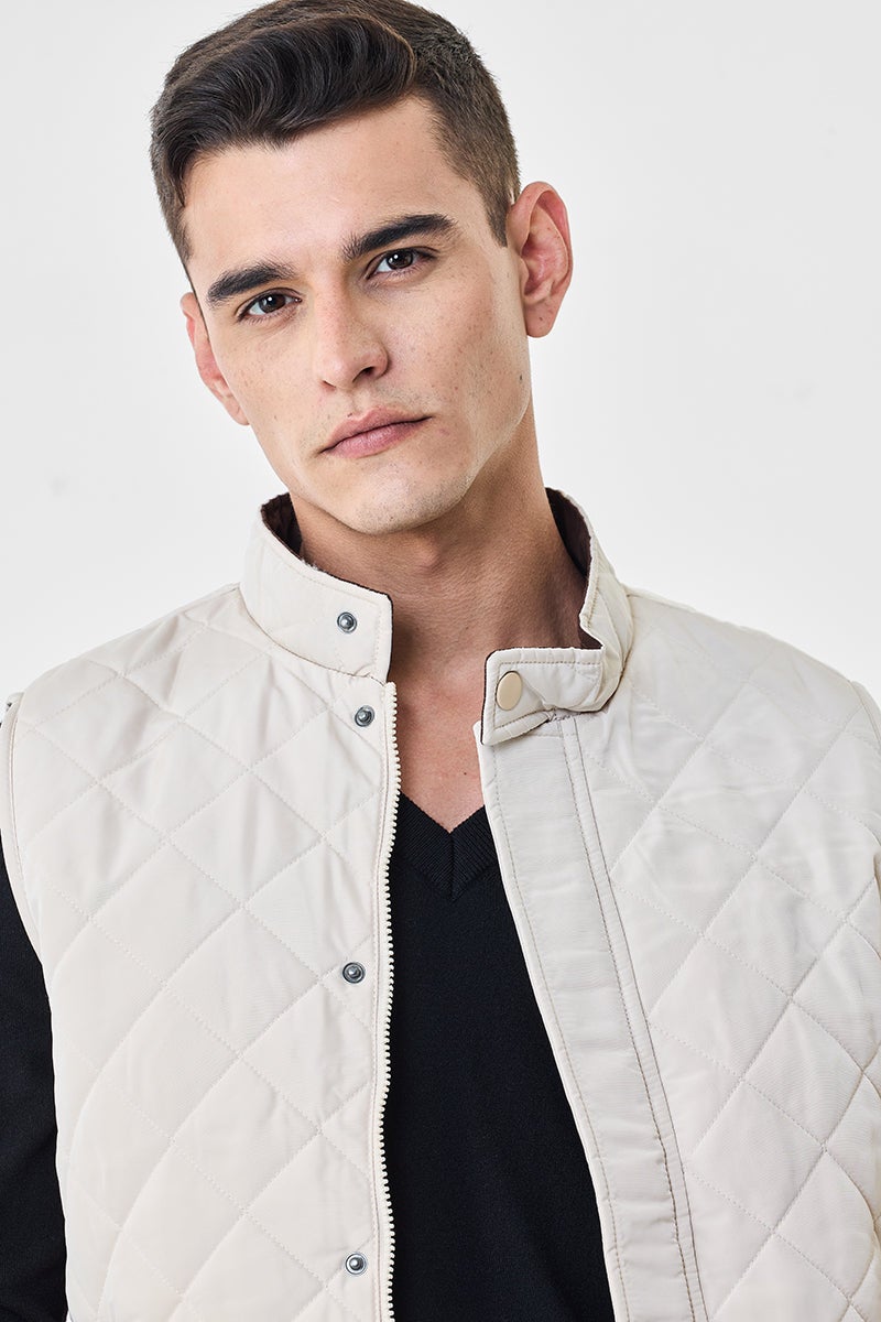 SNITCH Beige Textured Sleeveless Regular Fit Jacket - Image 3