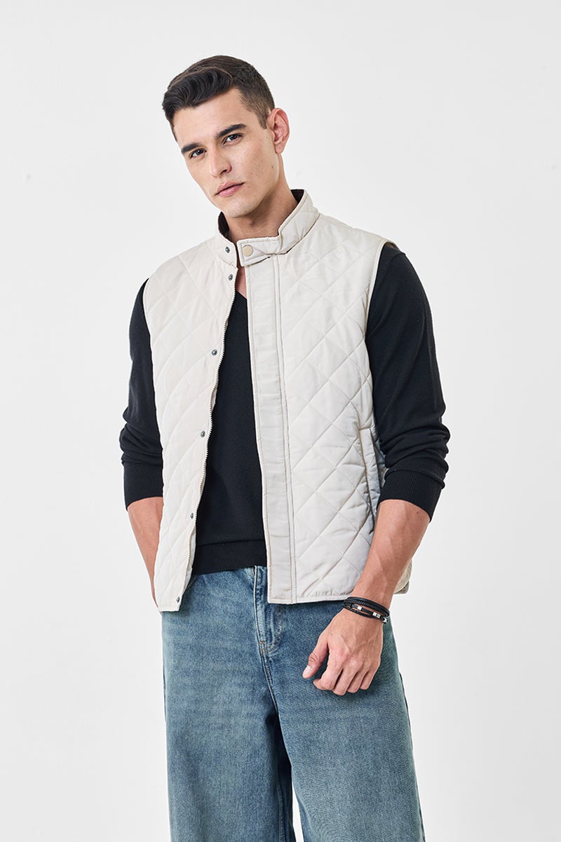 SNITCH Beige Textured Sleeveless Regular Fit Jacket - Image 1