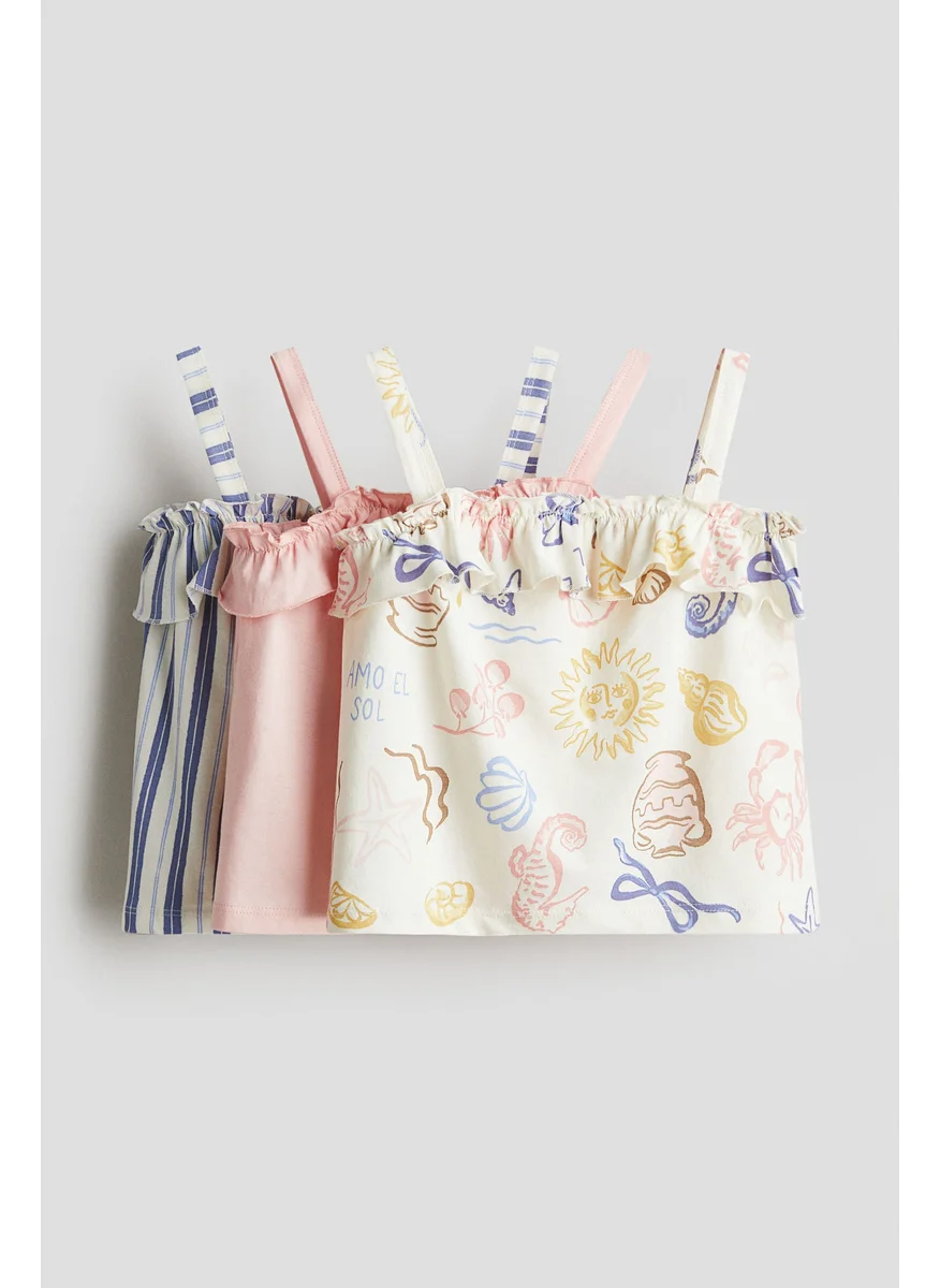 H&M 3-Pack Flounce-Trimmed Strappy Tops