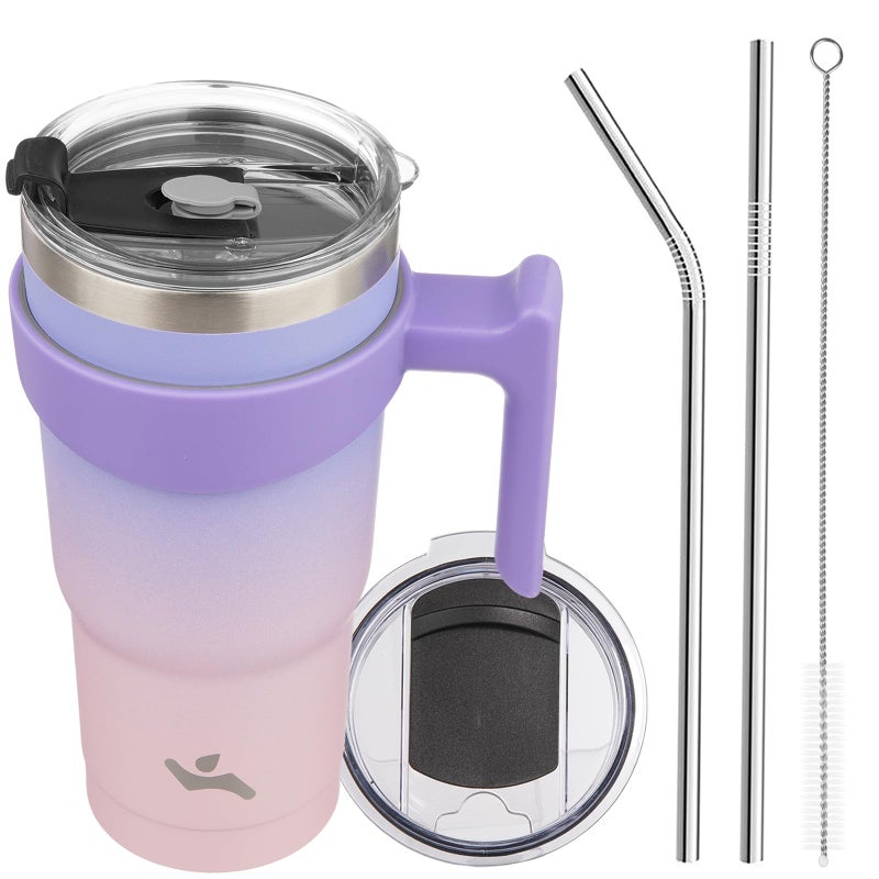 Konokyo 20 oz Tumbler with Handle and 2 Straw 2 Lid Insulated Water Bottle Stainless Steel Vacuum Cup Reusable Travel MugPastel Sunset