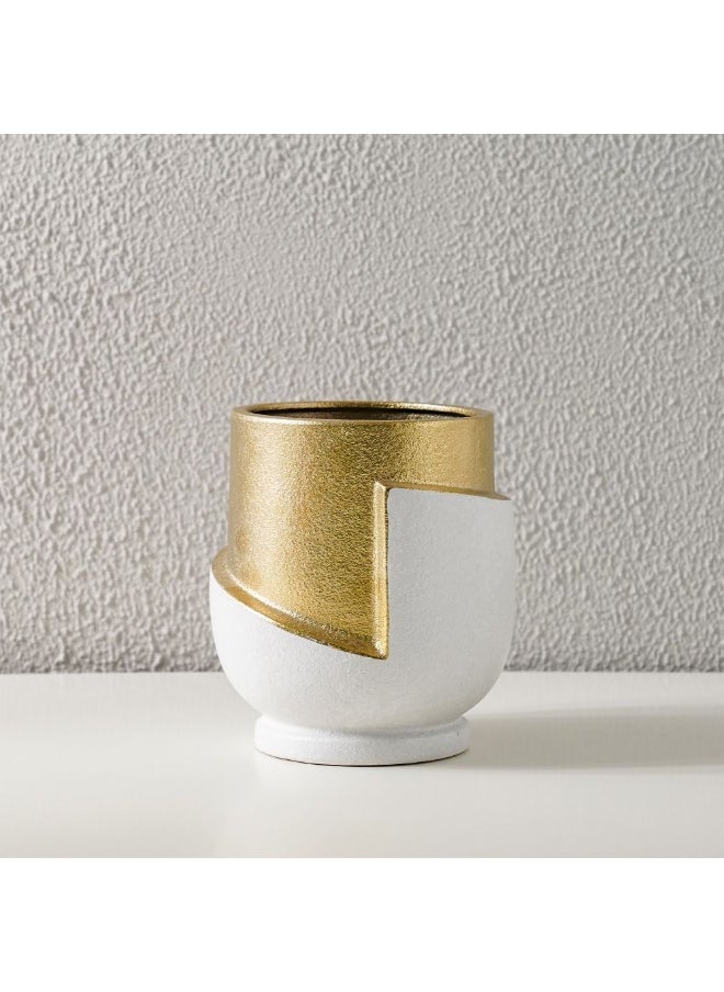 DANUBE HOME Danube Home Mateo Ceramic Dothy Planter - 20X20X22 Cm| White/Gold Flower Pot For Home Decor Collection Indoor/Outdoor Vases For Plants Durable Ceramic Planters Decorative Home Accessories  - Image 1