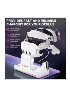 XICEN Charging Dock for Oculus/Meta Quest 3 with RGB Light, VR Headset Charging Station with USB-C Fast Charging, Headset and Controller Display Stand Accessories with 2 x 1800Mah Rechargeable Batteries  - Image 4