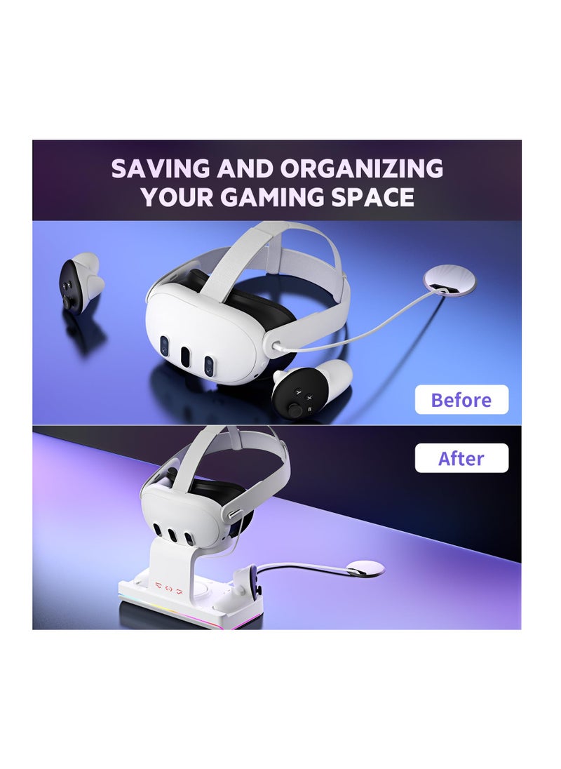 اكسيسن - قاعدة شحن لسماعة Oculus/Meta Quest 3 مع إضاءة RGB، محطة شحن سماعة رأس للواقع الافتراضي مزودة بشحن سريع USB-C، ملحقات حامل عرض سماعة الرأس ووحدة التحكم مع 2 × 1800 مللي أمبير قابلة للشحن - Image 1