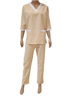 Rannah's Uniform Scrubs Three-Quarter Sleeve Medical Uniform Unisex Top and Pants Beige Nurse Suit Set  - Image 1