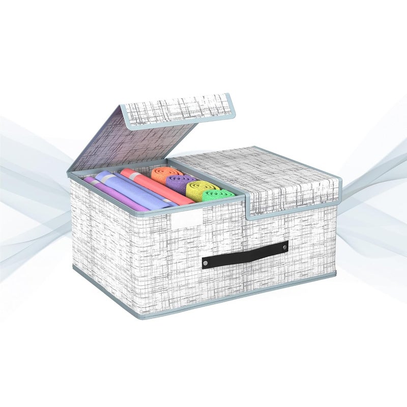 Kuber Industries Pack of 2 Cloth Organizer for Wardrobe Small Foldable Storage Box with Double Lid Drawer Organiser Grey Black - Image 2