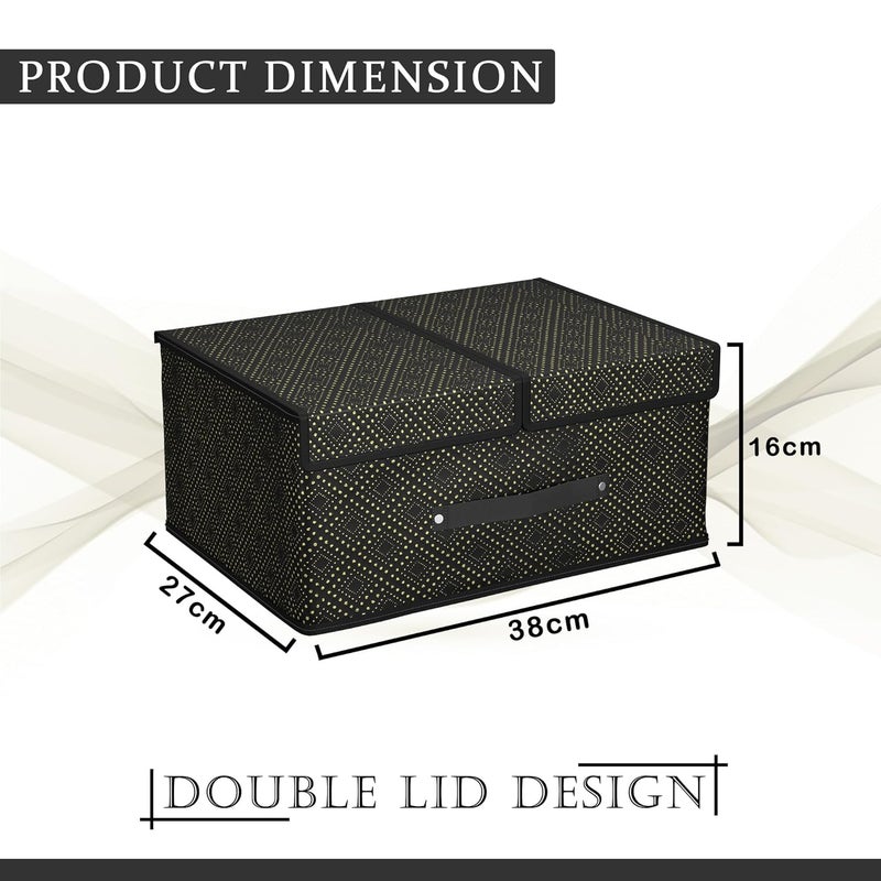 Kuber Industries Pack of 2 Cloth Organizer for Wardrobe Small Foldable Storage Box with Double Lid Drawer Organiser Grey Black - Image 3