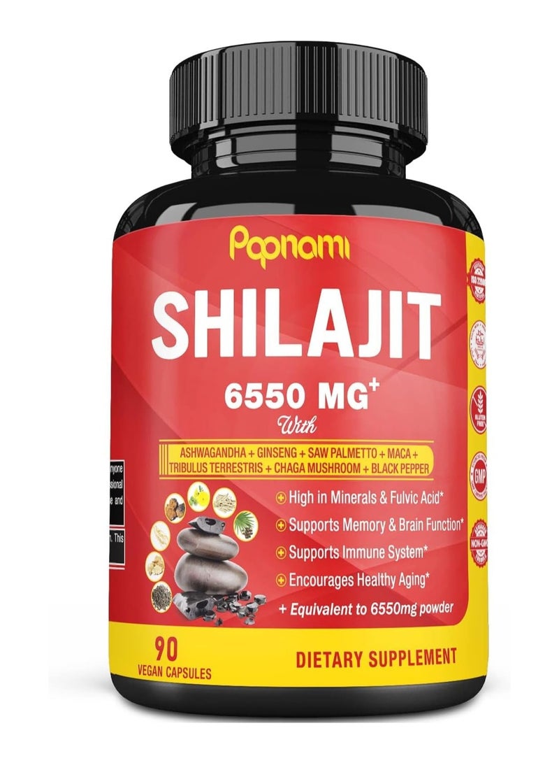 Papnami Shilajit Extract Capsules 6550mg Immune Support Brain Boost Supplement 3 Months Supply-90 Capsules - Image 1