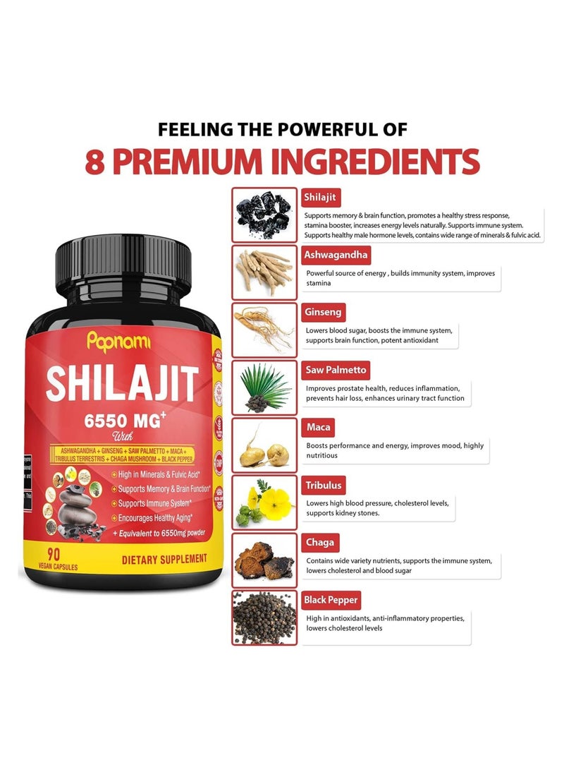 Papnami Shilajit Extract Capsules 6550mg Immune Support Brain Boost Supplement 3 Months Supply-90 Capsules - Image 4
