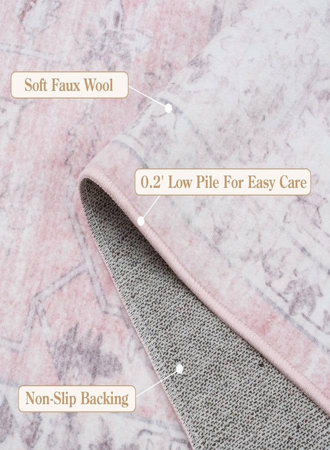 لايف بوكس سجادة لايف بوكس وردية اللون مقاس 5x7 لغرفة نوم البنات، سجاد بوهيمي قابل للغسل لغرفة المعيشة وغرفة الأطفال، سجاد داخلي ناعم غير قابل للانزلاق، سجاد ريفي منخفض الوبر لغرفة الطعام وغرفة لعب الأطفال، وردي اللون - Image 5