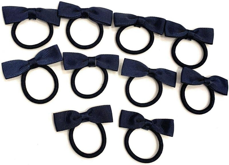 10 Bundle Set School Hair Bobbles for girls Girls Toddlers Bow Elastic Navy