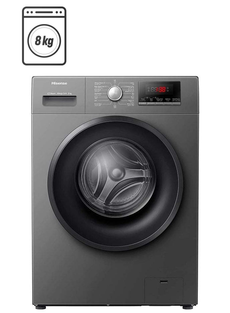 Hisense 8 Kg Front Load Washing Machine, 1200RPM With Quick Wash, Allergy Steam Care 380 W WFPV8012EMT Titanium - Image 1