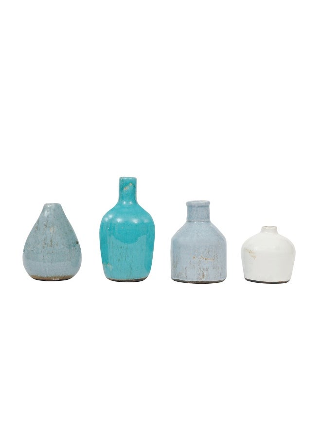 Creative Co-op Blue  Ivory Terracotta Vases Set of 4 Shapes and Sizes  - Image 5