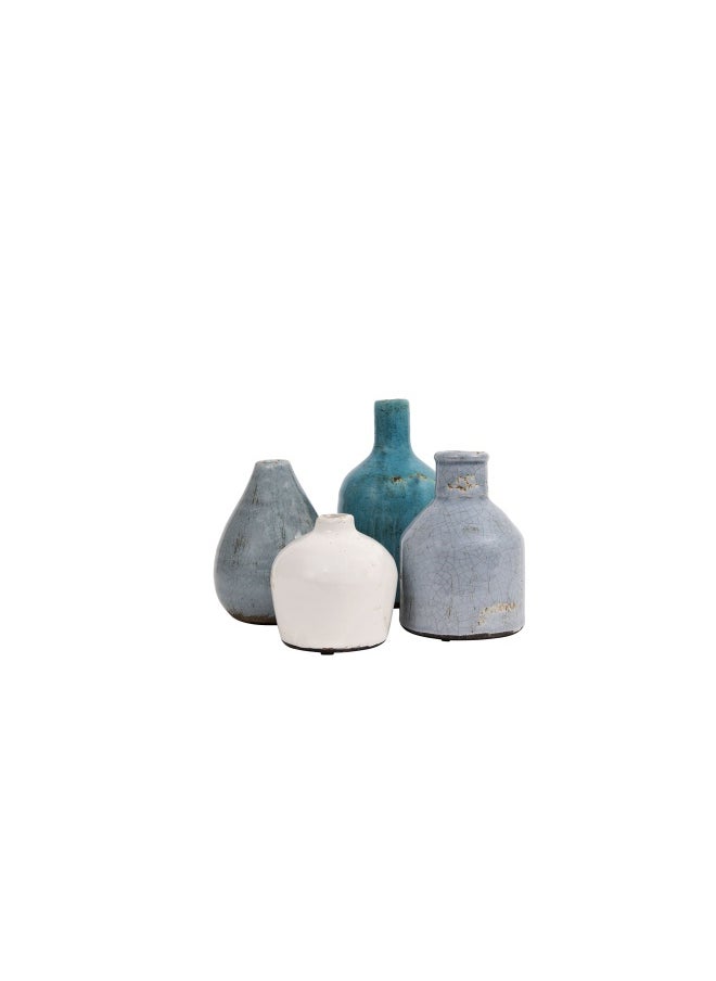 Creative Co-op - Blue  Ivory Terracotta Vases Set of 4 Shapes and Sizes - Image 1