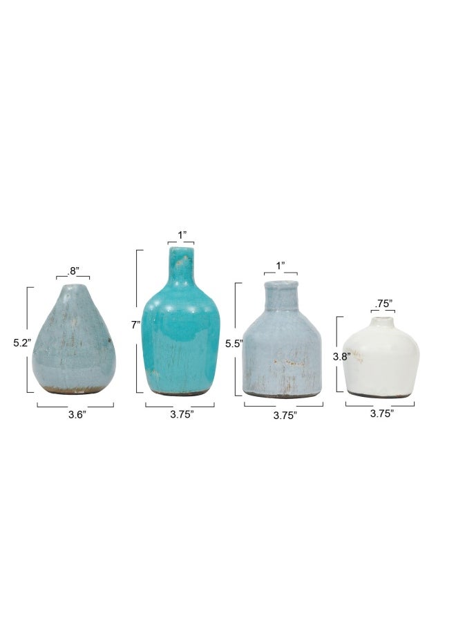 Creative Co-op Blue  Ivory Terracotta Vases Set of 4 Shapes and Sizes  - Image 2