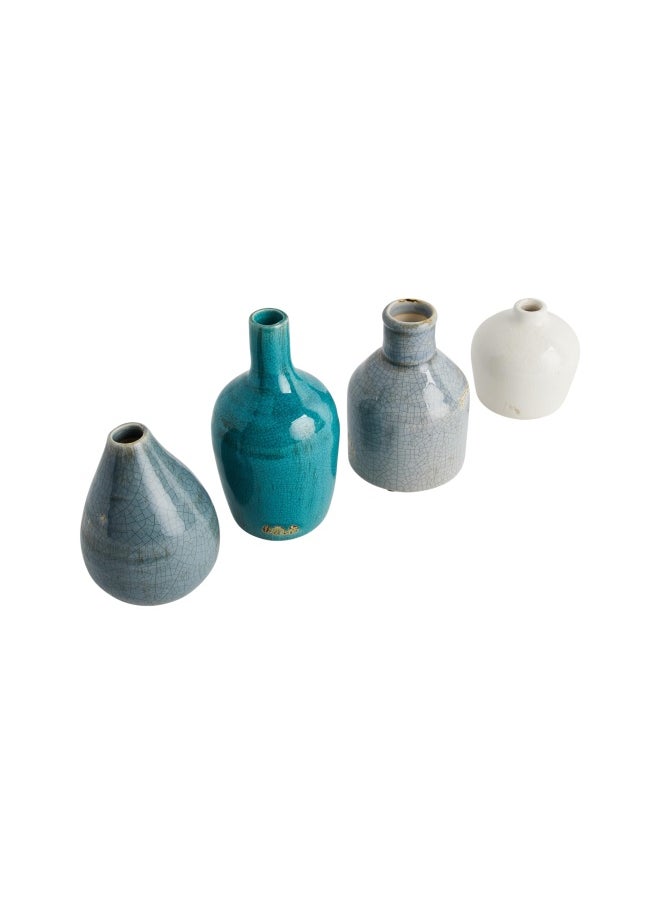 Creative Co-op Blue  Ivory Terracotta Vases Set of 4 Shapes and Sizes  - Image 1