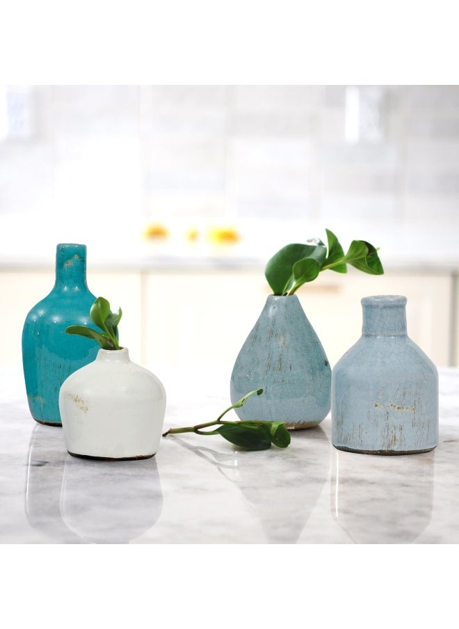 Creative Co-op Blue  Ivory Terracotta Vases Set of 4 Shapes and Sizes  - Image 3