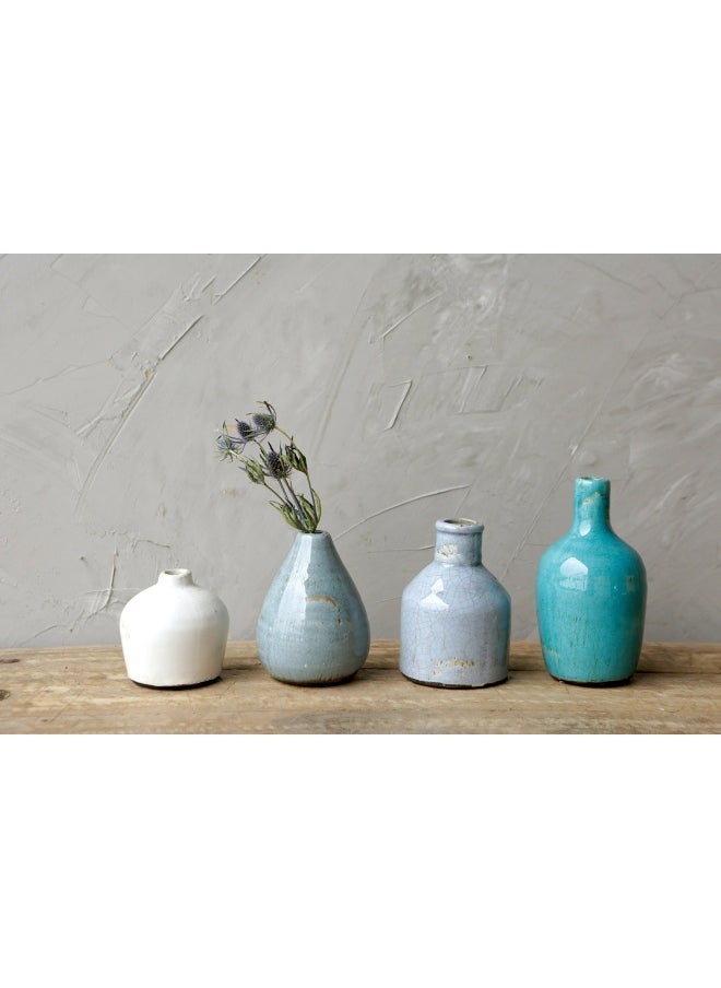 Creative Co-op Blue  Ivory Terracotta Vases Set of 4 Shapes and Sizes  - Image 4