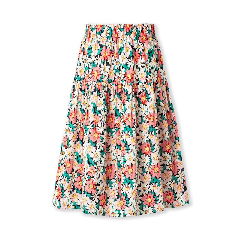 WELAKEN Floral Long Skirt for Girls Kids & Teens Elastic Waistband A-Line Maxi Skirts - Image 1