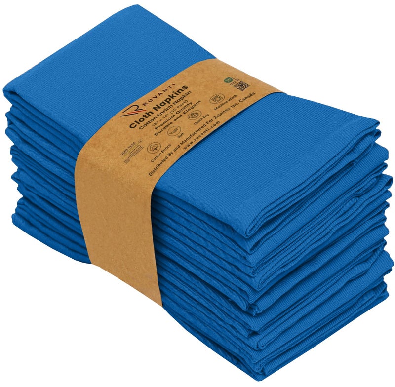 Ruvanti Cloth Napkins Set of 12 18x18 Inches Napkins Cloth Washable Soft Durable Absorbent Cotton Blend Table Dinner Napkins Cloth for Hotel Lunch Restaurant Wedding Event Parties Blue