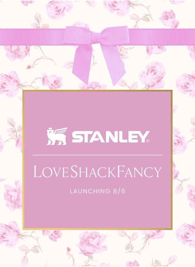 Stanley - Love Shack Fancy H2.0 Flow State 40oz Pink Rose Tumbler, Stainless Steel Vacuum Insulated Quencher with Lid, Straw, and Stopper, Ideal for Water and Iced Tea, Keeps Drinks Cold, Presented in Elegant Gift-Ready Packaging - Image 1