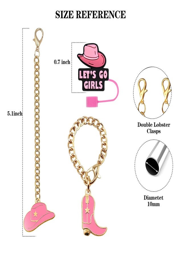 KWOYOS Western Straw Cover Cap, Cowgirl Straw Toppers Compatible with Stanley Cup 10MM Straws with Charms, 3PCS Caps and 3 Chains - Image 2