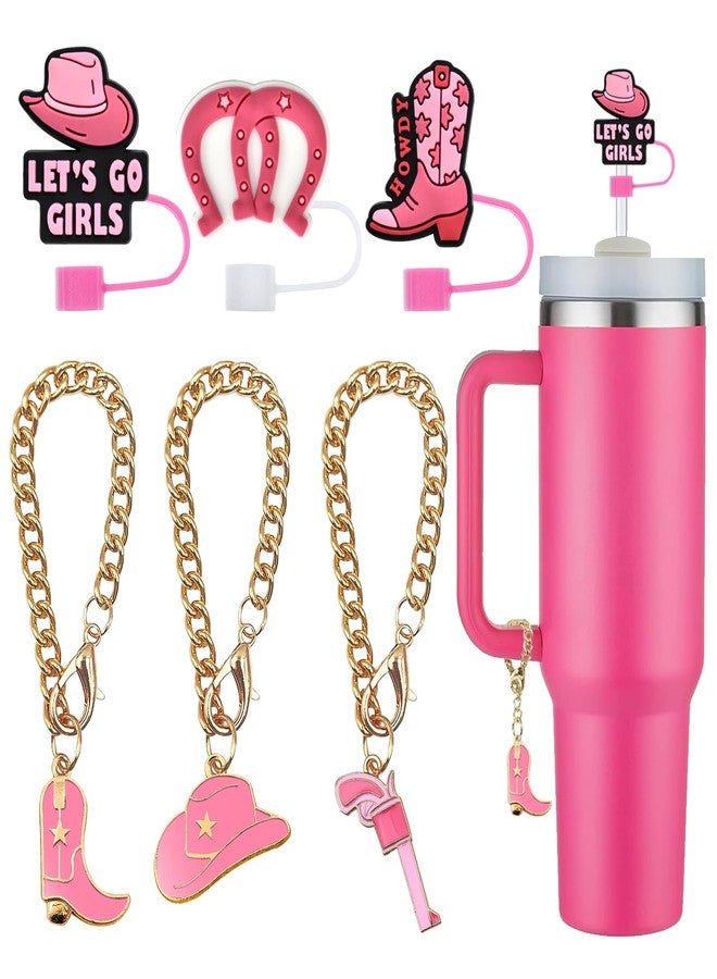 KWOYOS Western Straw Cover Cap, Cowgirl Straw Toppers Compatible with Stanley Cup 10MM Straws with Charms, 3PCS Caps and 3 Chains - Image 1