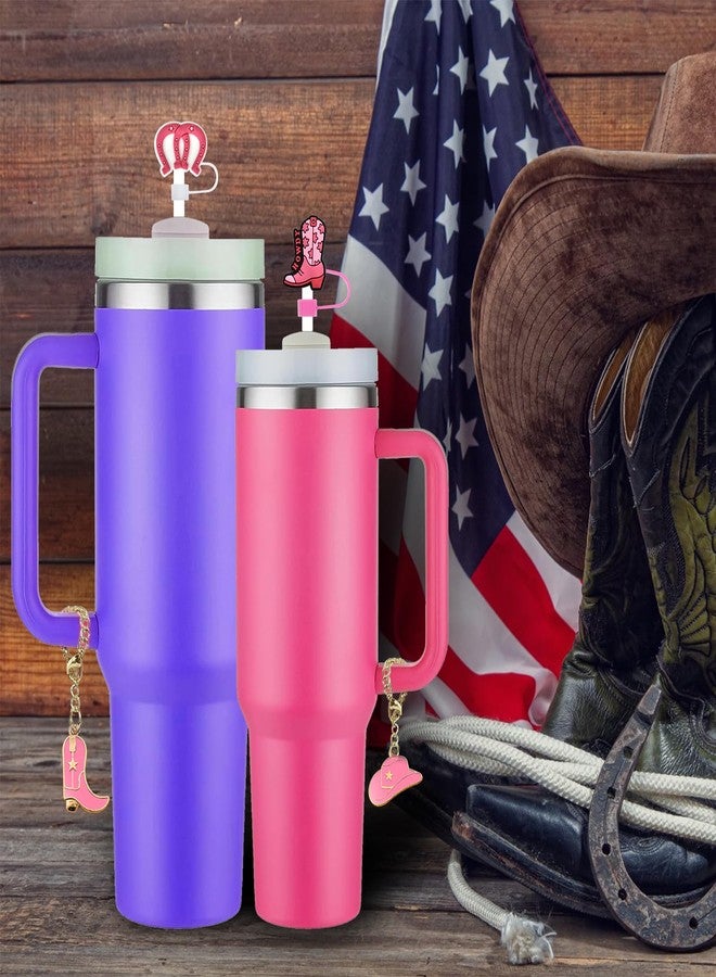 KWOYOS Western Straw Cover Cap, Cowgirl Straw Toppers Compatible with Stanley Cup 10MM Straws with Charms, 3PCS Caps and 3 Chains - Image 5