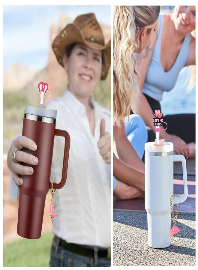KWOYOS Western Straw Cover Cap, Cowgirl Straw Toppers Compatible with Stanley Cup 10MM Straws with Charms, 3PCS Caps and 3 Chains - Image 3