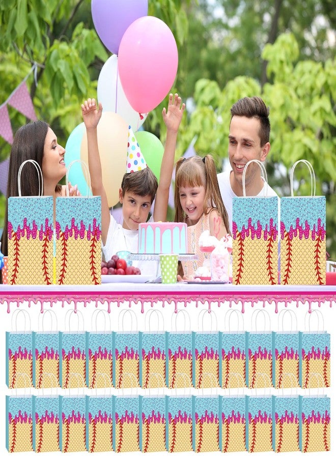 YooNotee 24 Pcs Baseball Ice Cream Drip Birthday Gift Goodie Bags Baseball Ice Cream Drip Birthday Party Favors Kraft Snack Goodie Treat Bags with Handles for Sport Stuff Team Gift Supplies(Mixed) - Image 5