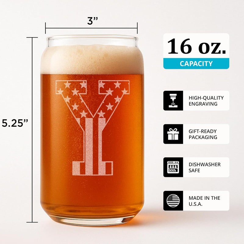 On The Rox Monogram Beer Glasses for Men (A-Z) 16 oz - Beer Gifts for Men Brother Son Dad Neighbor - Unique Gifts for Him - Personalized Drinking Gift Beer Glass Mugs - Engraved Beer Can Glass (Y) - Image 3