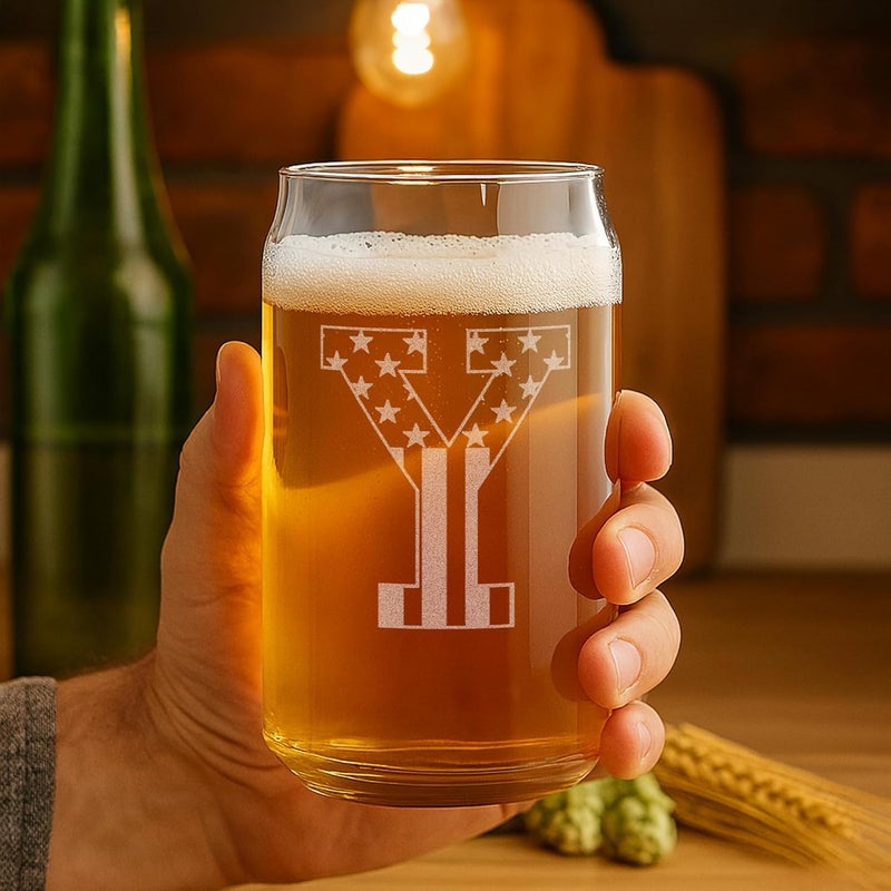 On The Rox Monogram Beer Glasses for Men (A-Z) 16 oz - Beer Gifts for Men Brother Son Dad Neighbor - Unique Gifts for Him - Personalized Drinking Gift Beer Glass Mugs - Engraved Beer Can Glass (Y) - Image 2