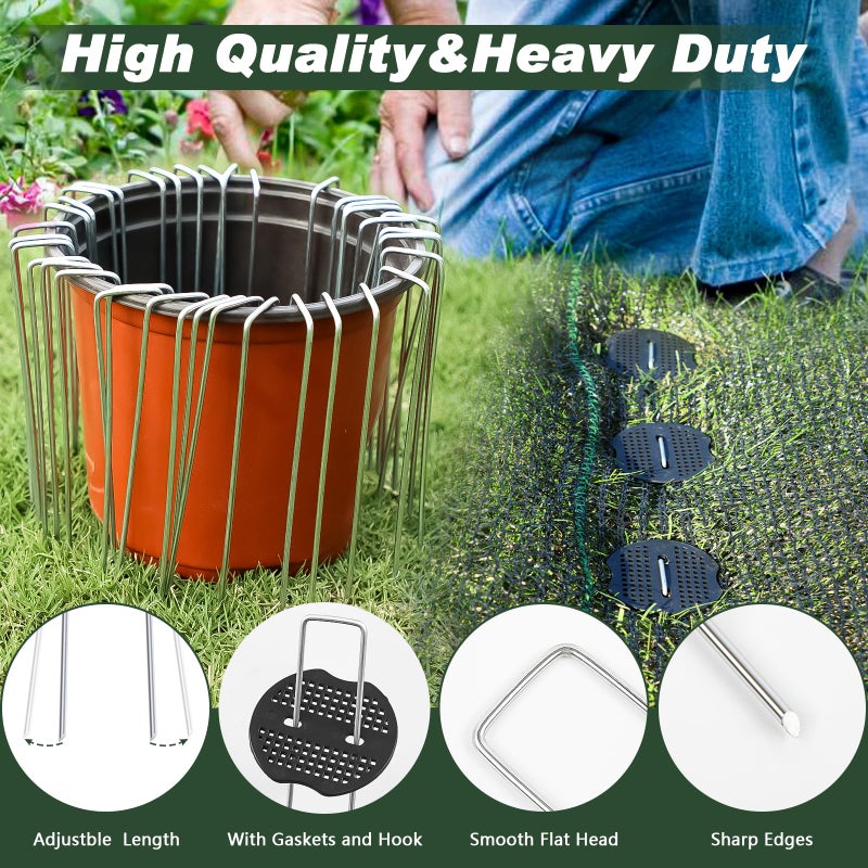 FEED GARDEN دبابيس المناظر الطبيعية المجلفنة 6 بوصة 50 قطعة مع حلقات 50 قطعة وأدوات حديقة 11 قياس مقاومة للصدأ لدعامات الأقمشة الزراعية - Image 5