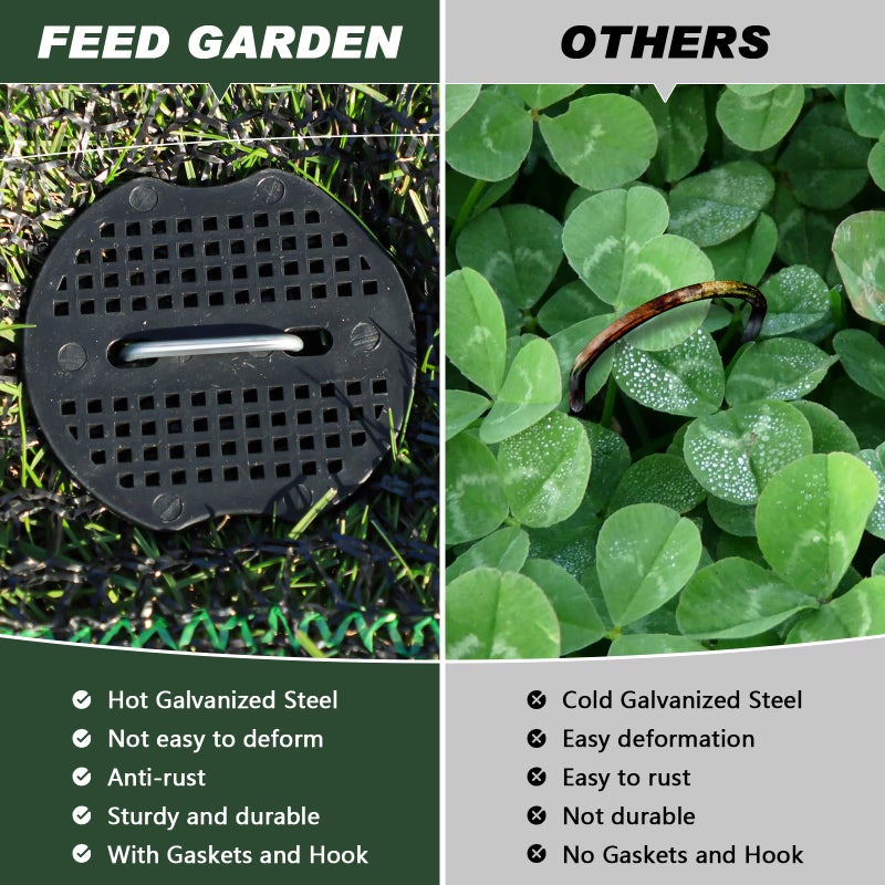 FEED GARDEN دبابيس المناظر الطبيعية المجلفنة 6 بوصة 50 قطعة مع حلقات 50 قطعة وأدوات حديقة 11 قياس مقاومة للصدأ لدعامات الأقمشة الزراعية - Image 4