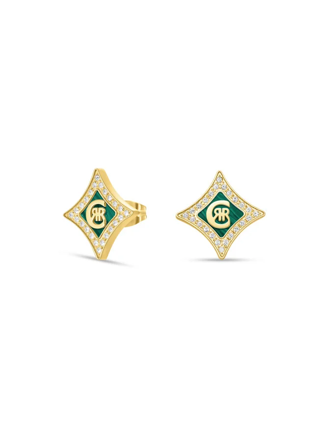 شيروتي 1881 Silvia Gold Plated with Diamond Shaped Malachite Motif Earrings for Women