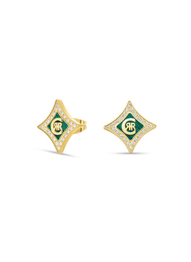CERRUTI 1881 Silvia Gold Plated with Diamond Shaped Malachite Motif Earrings for Women  - Image 1