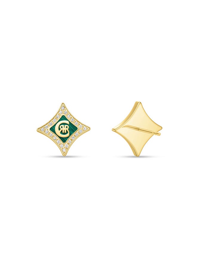 CERRUTI 1881 Silvia Gold Plated with Diamond Shaped Malachite Motif Earrings for Women  - Image 3