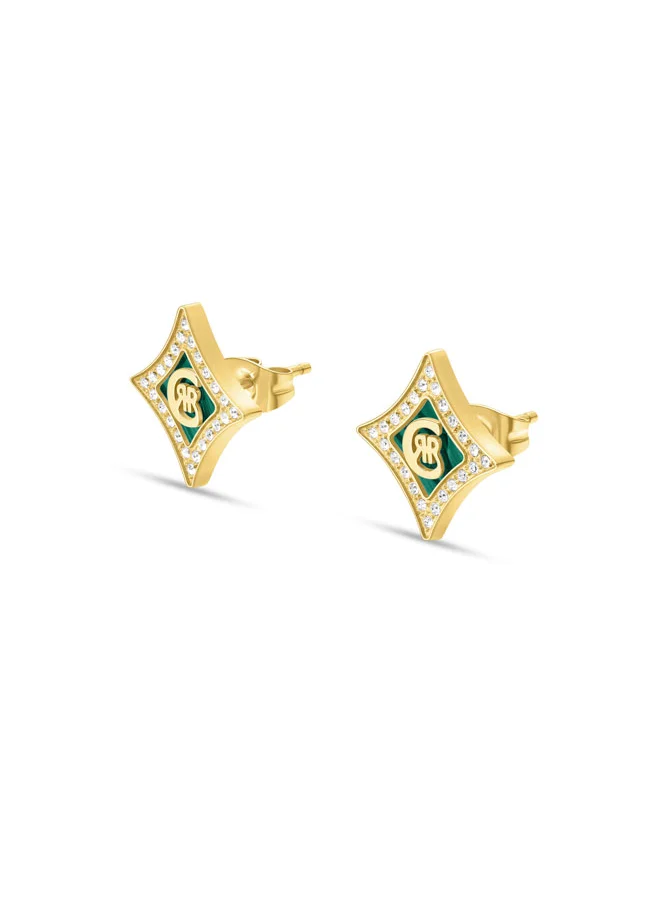 شيروتي 1881 Silvia Gold Plated with Diamond Shaped Malachite Motif Earrings for Women