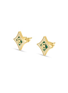 CERRUTI 1881 Silvia Gold Plated with Diamond Shaped Malachite Motif Earrings for Women  - Image 2