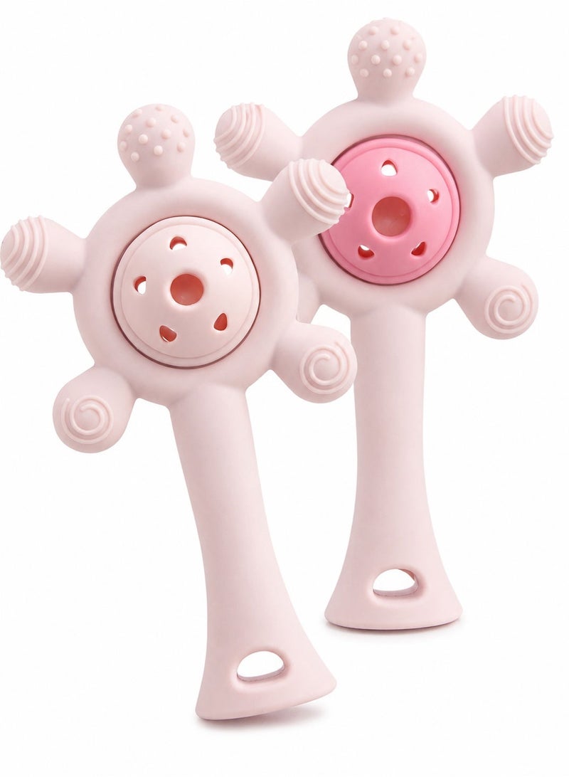 Yooyee Baby Teething Toy BPA Free Silicone Teether Rattle Toy Multi Textured Sensory Chew Toy Easy Grip Boilable Sterilizable for Babies 0-18 Months Pink - Image 1