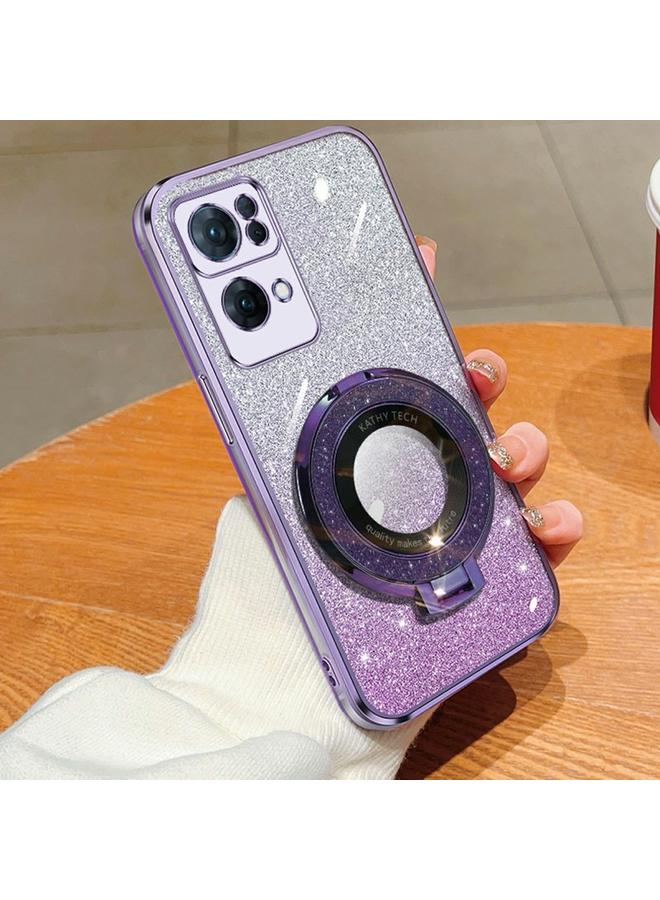 اس-توب جراب لهاتف OPPO Reno7 Pro 5G، جراب دائري من مادة TPU بحامل لامع متدرج مطلي - Image 1