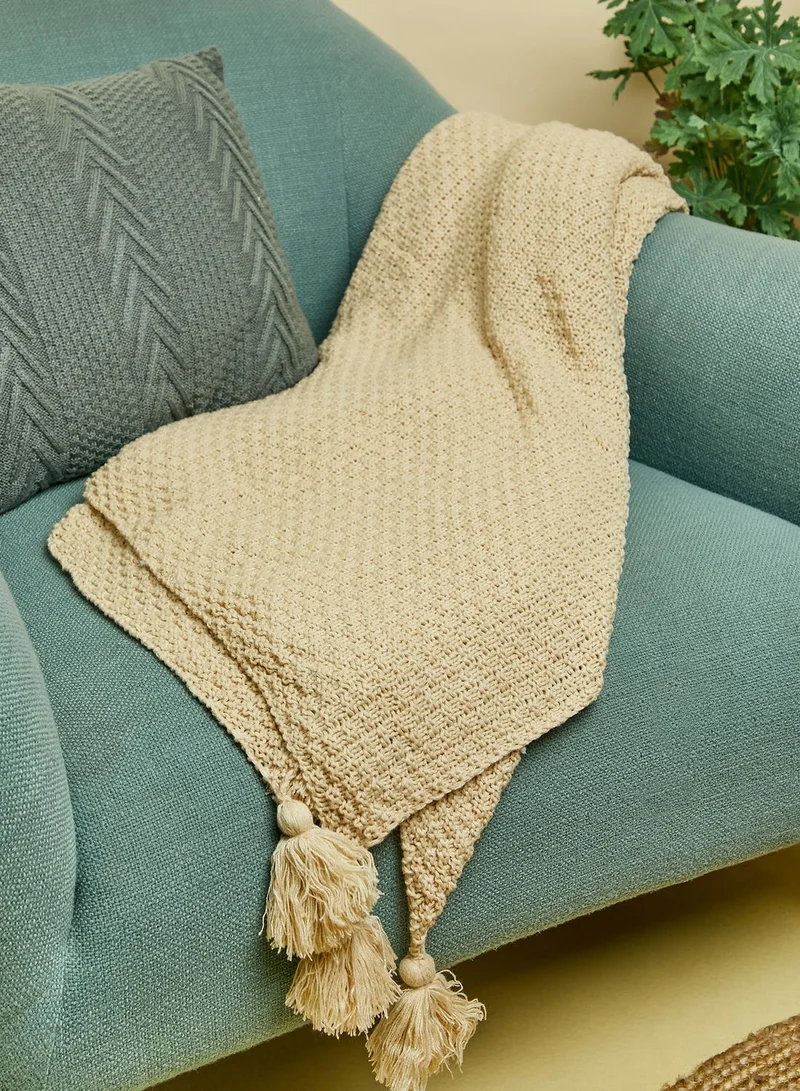 Noire Edit Beige Knitted Tassel Blanket