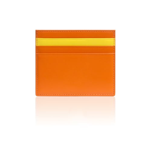 SLG Lucen Ultra Slim Handcrafted Calf Leather Card Wallet for Men and Women Minimalist Design with Elegant Dual Color Accent Holds Cash and Cards OrangeYellow - Image 3